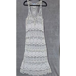 Crochet Maxi Dress Medium Boho Lace Racerback Open Knit Festival Indie Airy Lace